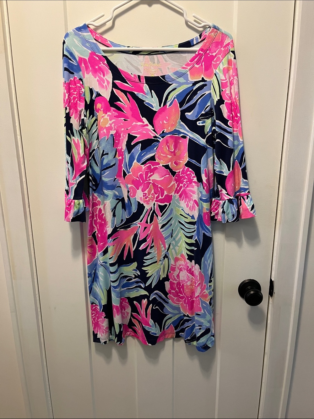 Lilly Pulitzer Navy Pink Blue Floral Shift Dress